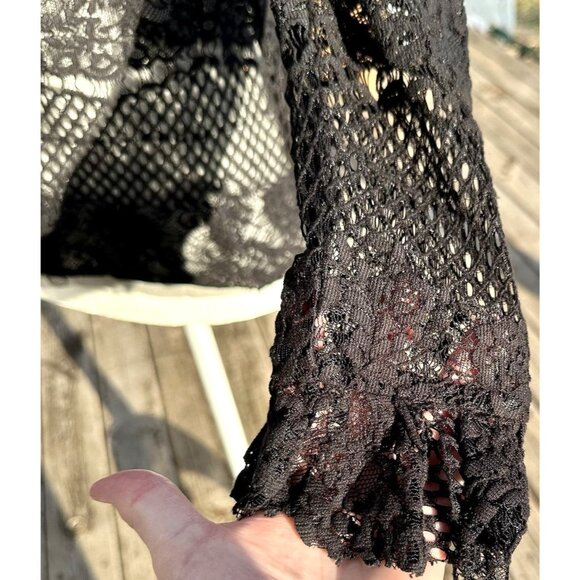 BCBG MAX AZRIA High Neck Lace Kenzie Top Sz XS Black Witchy Whimsigoth Romantic - Picture 6 of 9